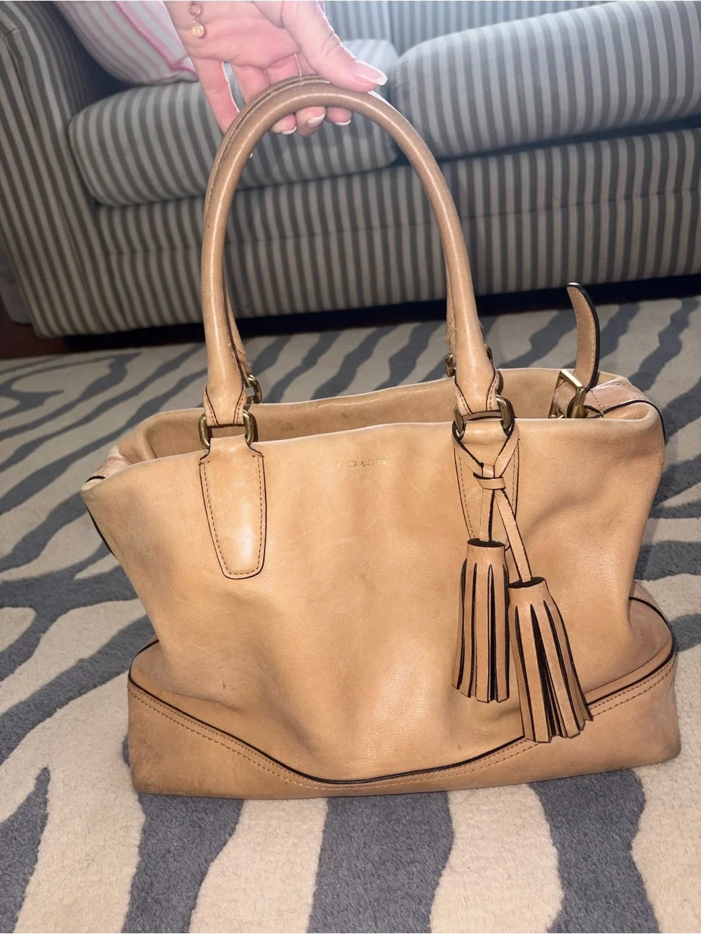 Coach Tan Leather Satchel with Tassels